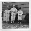 John McKeage, Bill Dolphin, and me..Menlo Park Terrace, NJ.  Eddie, pull your pants up a little higher and you won't need a jersey. Johnny Orioles, Billy White Sox (wearing dress shoes?), me Pirates, and hands on balls.